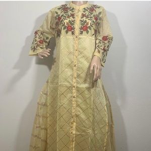 Chanderi silk long double layer kurti